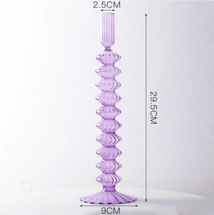 Lace Taper Glass Candlestick - Purple