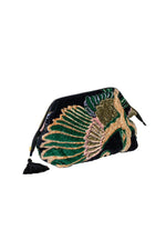 Crane Velvet Pouch Bag - Emerald