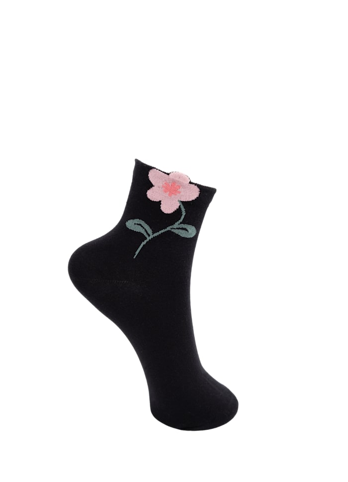 Deena Flower Sock - Black