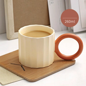 Handmade Ceramic Coffee Mug - White /Red Handle