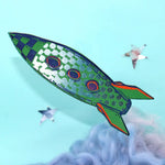 Embossed Leather Rocket Bookmark - Blue