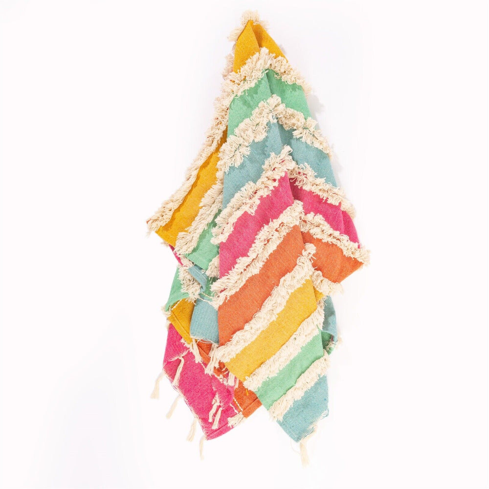 Rainbow Striped Tufted Blanket Throw