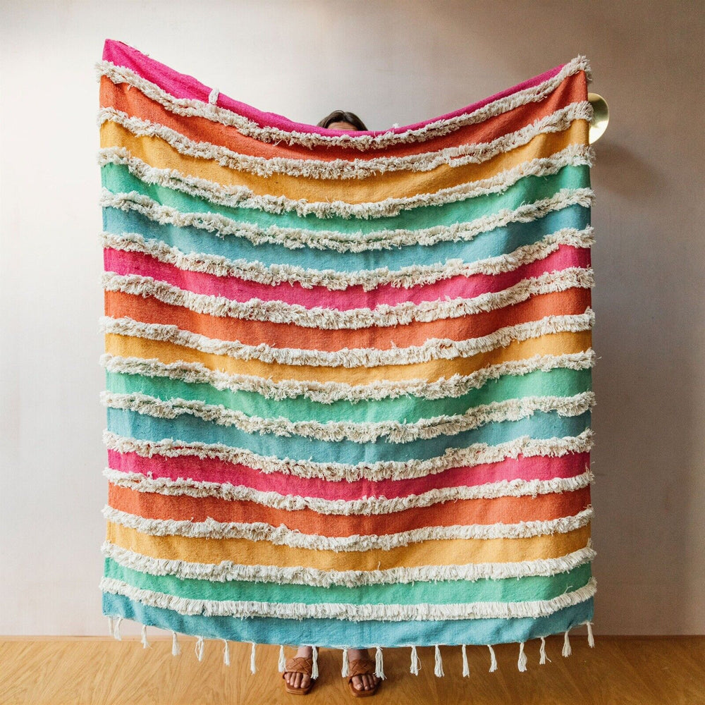 Rainbow Striped Tufted Blanket Throw