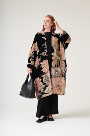 Crane Velvet Grande Kimono - Black