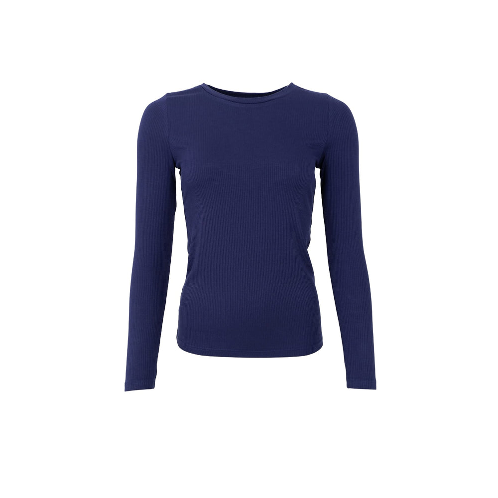 Tea Long-Sleeved Ribbed Top - Navy