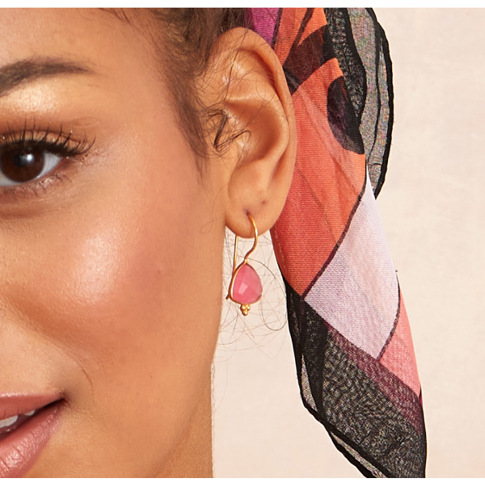 Lola Earrings in Gold With Pink Jade