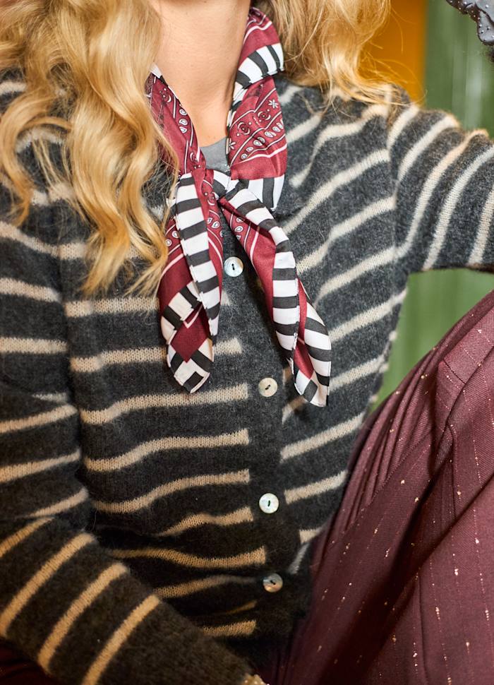 Dell Striped Knitted Cardigan - Grey