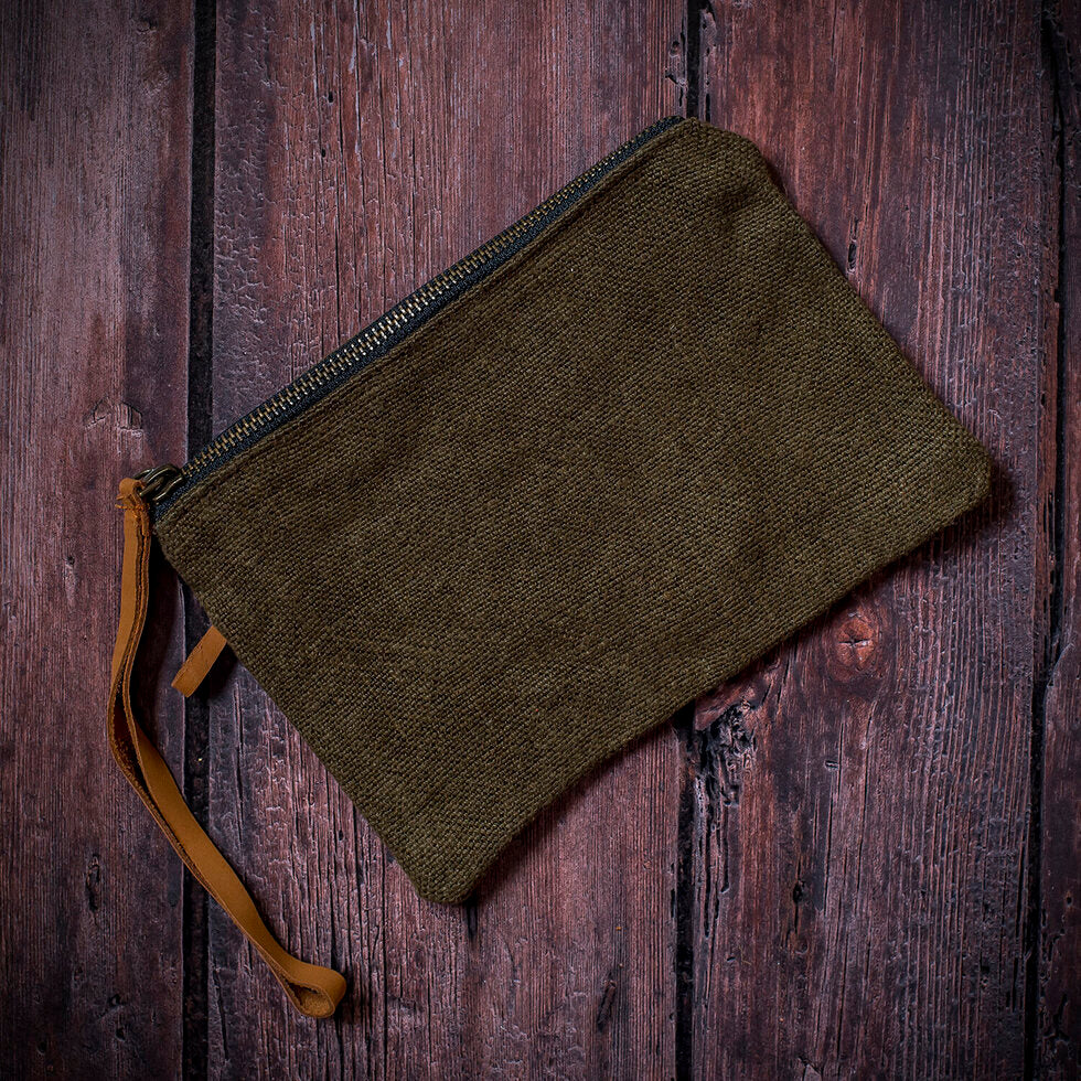 Jute Pouch Bag With Leather Handle - Brown