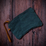 Jute Pouch Bag With Leather Handle - Dark Grey