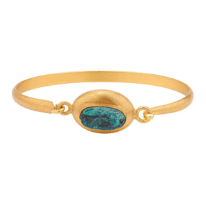 Bangle Chrysocola Stone Eye Slave Bracelet - Cast Bronze Gold Plated