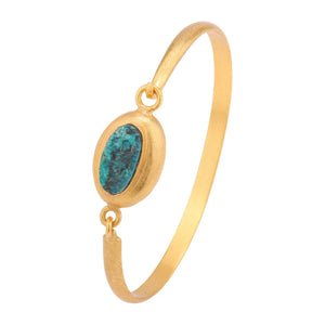 Bangle Chrysocola Stone Eye Slave Bracelet - Cast Bronze Gold Plated