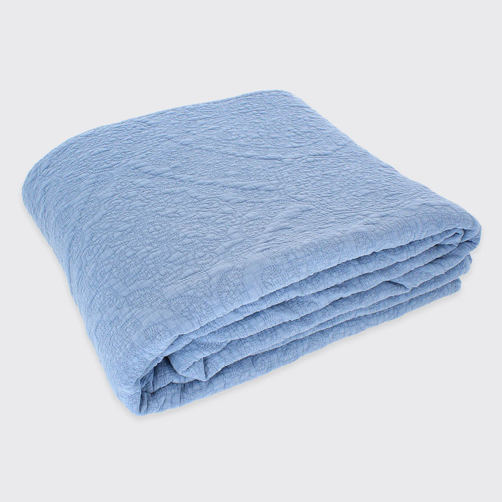 Stonewash Cotton Cornflower Blue Quilt 250 x 260 cm (Double or King Size)