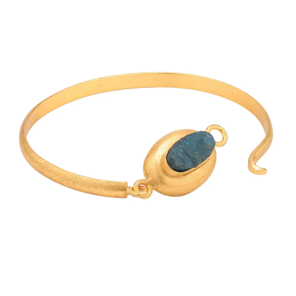 Bangle Chrysocola Stone Eye Slave Bracelet - Cast Bronze Gold Plated