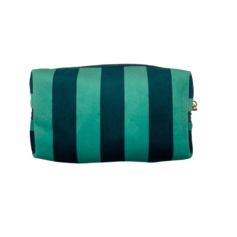 Teal Striped Recycled Velvet Make-up Bag