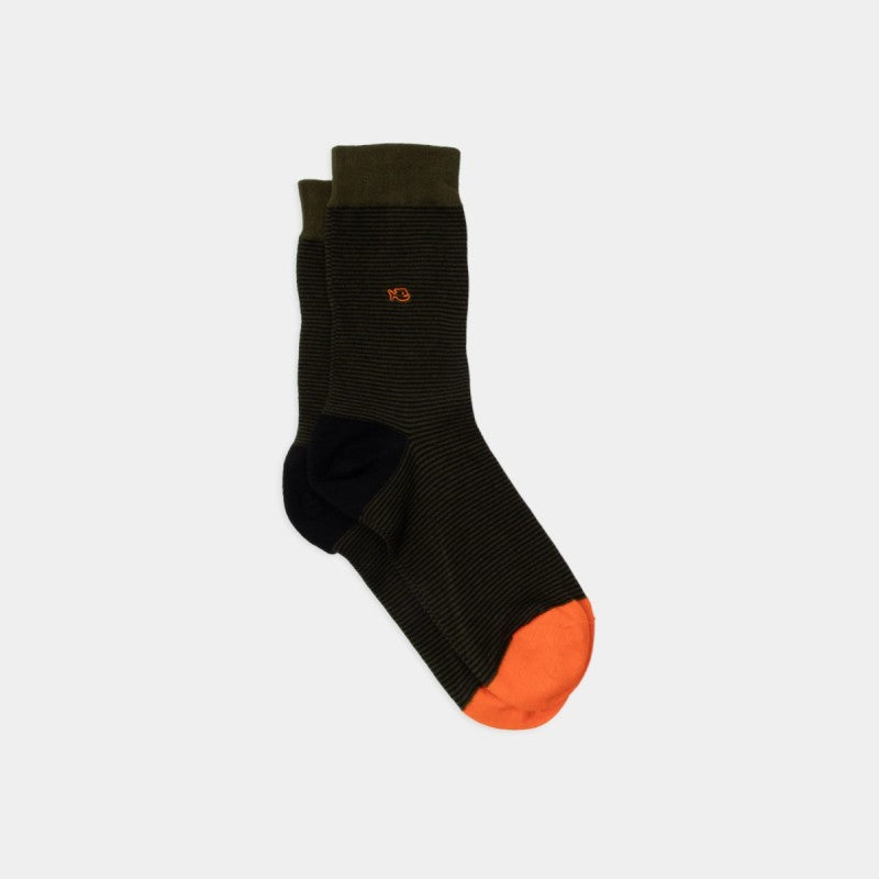 Striped Socks in Combed Cotton  - Khaki