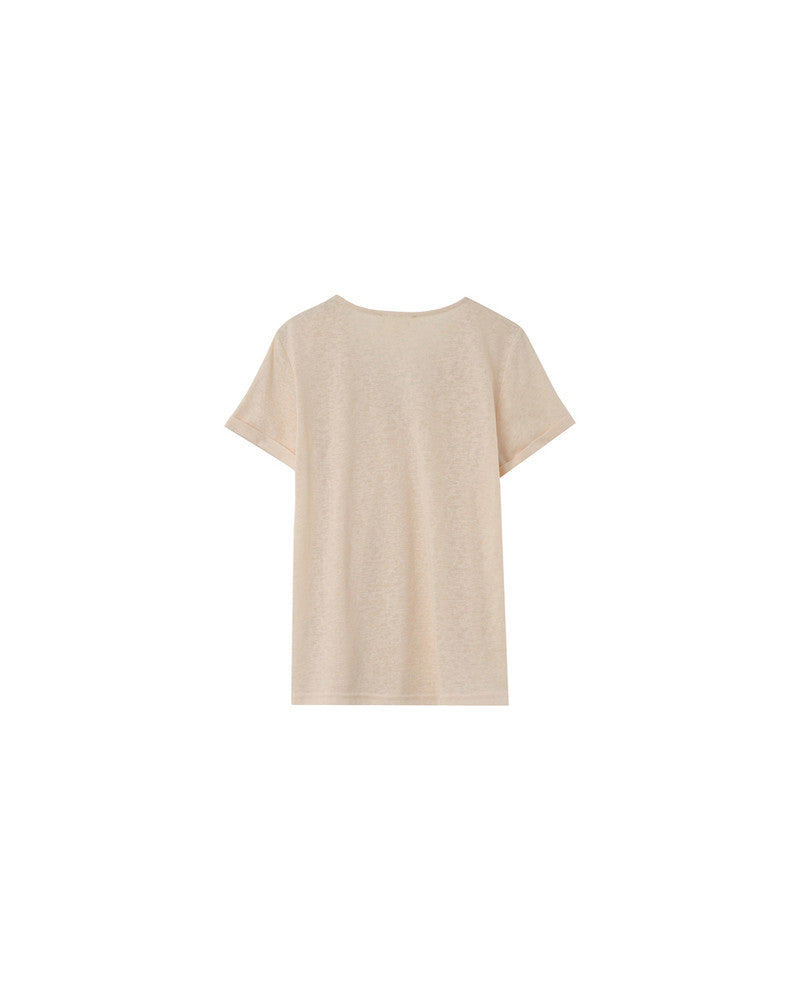 Odelie V Neck T Shirt Top - Beige