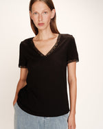 Rome V Neck T-Shirt With Lace Trim - Black
