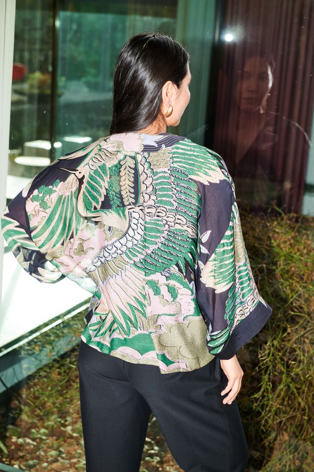 Crane Kimono - Emerald
