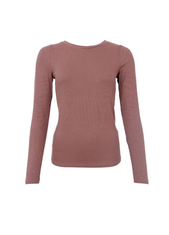 Tea Long-Sleeved Ribbed Top - Coffee