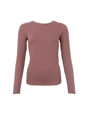 Tea Long-Sleeved Ribbed Top - Coffee