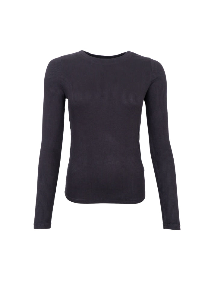 Tea Long-Sleeved Ribbed Top - Black