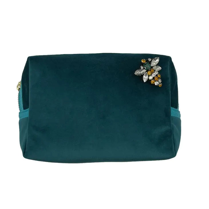 Recycled Velvet Make-up Bag With Queen Bee Pin - Teal