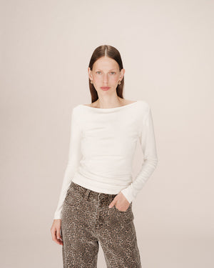 Stanley Long Sleeve Boat Neck T Shirt - Ivoire