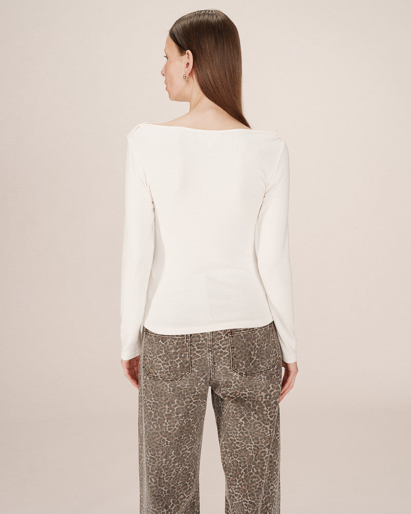 Stanley Long Sleeve Boat Neck T Shirt - Ivoire