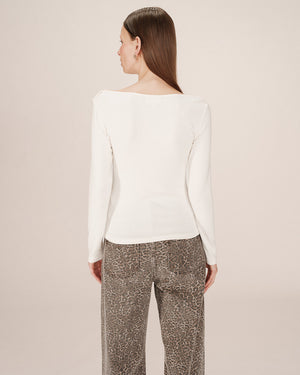 Stanley Long Sleeve Boat Neck T Shirt - Ivoire