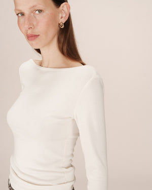 Stanley Long Sleeve Boat Neck T Shirt - Ivoire
