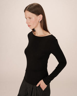 Stanley Long Sleeve Boat Neck T Shirt - Noir