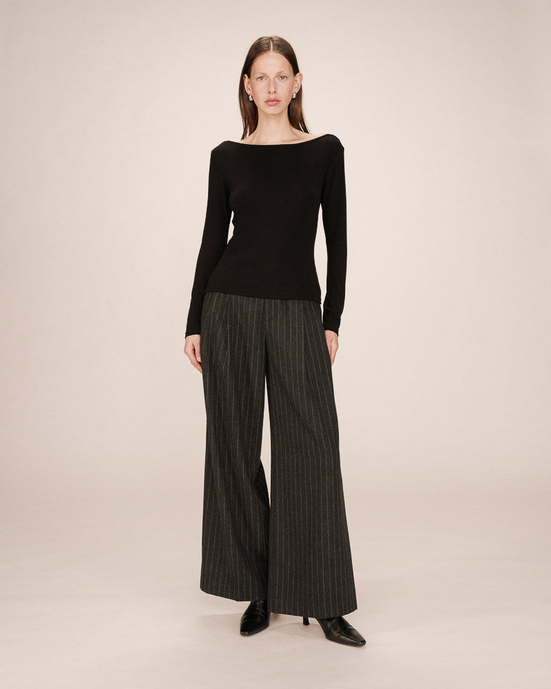 Stanley Long Sleeve Boat Neck T Shirt - Noir