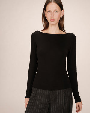 Stanley Long Sleeve Boat Neck T Shirt - Noir
