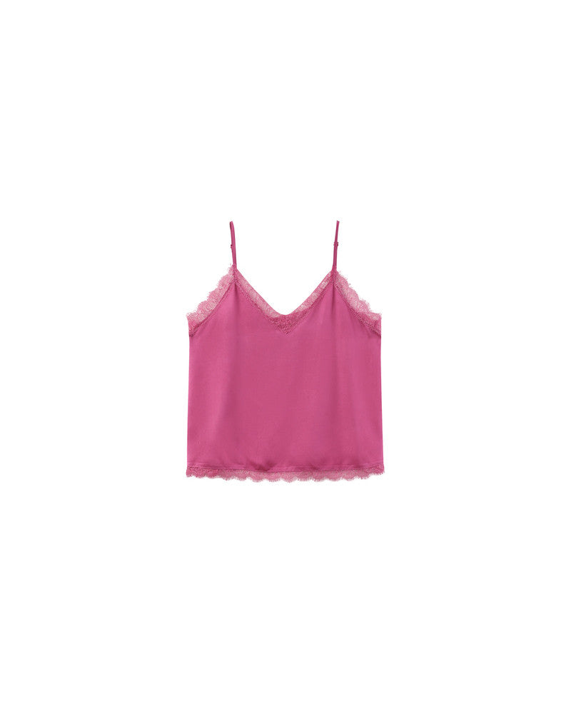 V-Neck Lace Tank Top - Rose