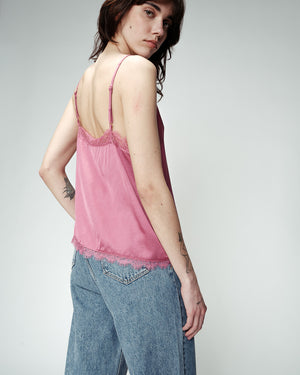 V-Neck Lace Tank Top - Rose