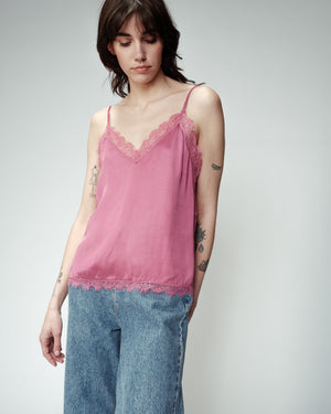 V-Neck Lace Tank Top - Rose