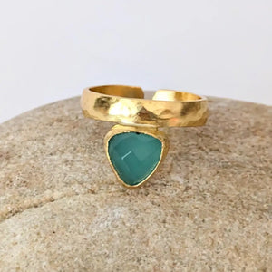 Triangle Aquamarine Ring - Cast Bronze Gold Plated