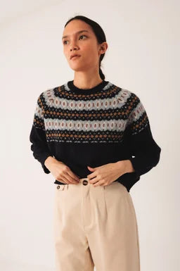 Jacquard Border Sweater - Marino
