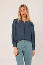 Embroidered Boxy Shirt - Indigo