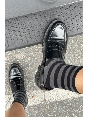 Wally Socks: Wide / Charcoal Stripe