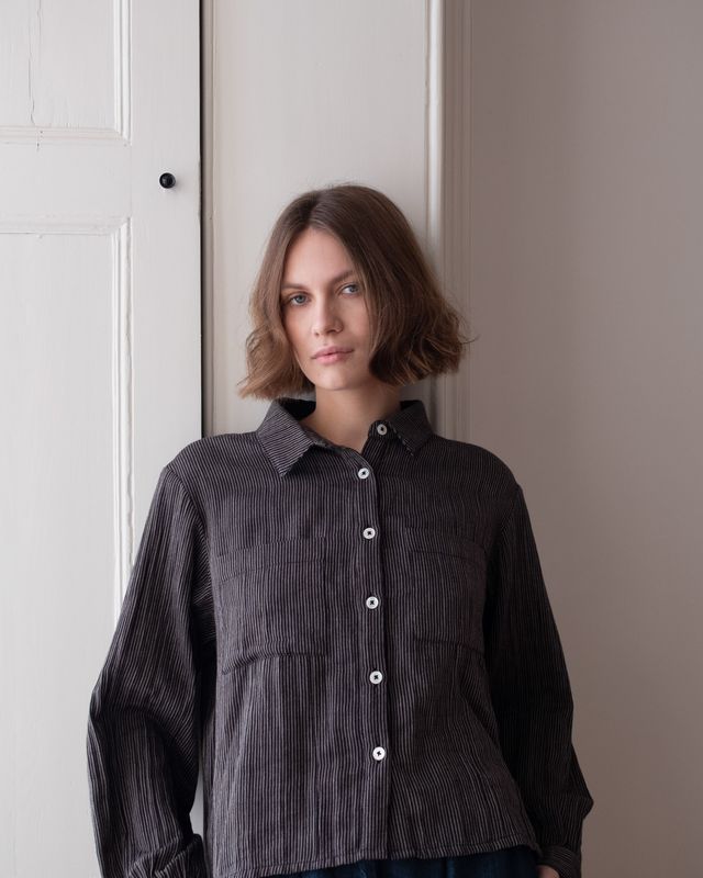 Ada Blouse - Grey Pinstripe
