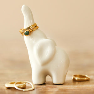 White Ceramic Elephant Ring Holder