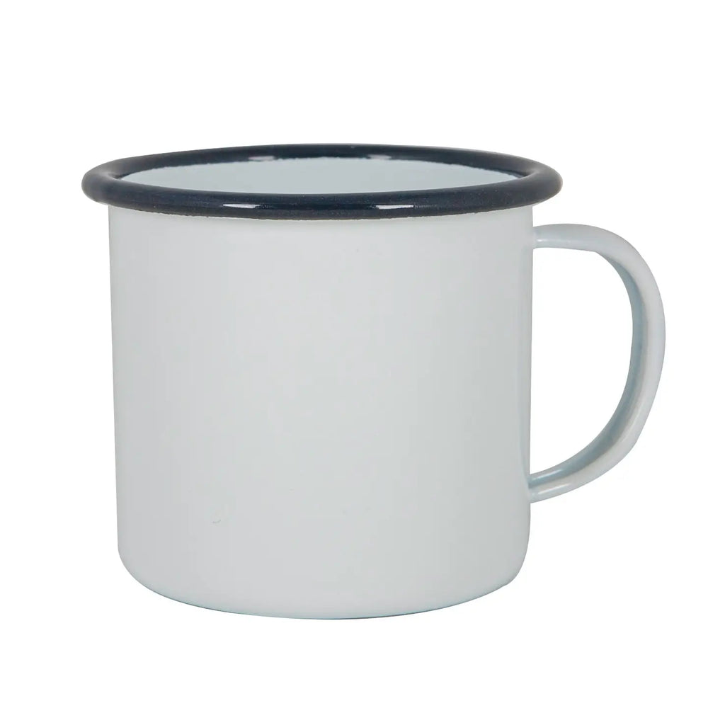 Coloured Enamel Mug - 375ml - White / Navy Rim