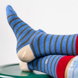 Men's Combed Cotton Wide Stripe Socks - Blue / Khaki