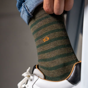 Men's Combed Cotton Wide Stripe Socks - Khaki