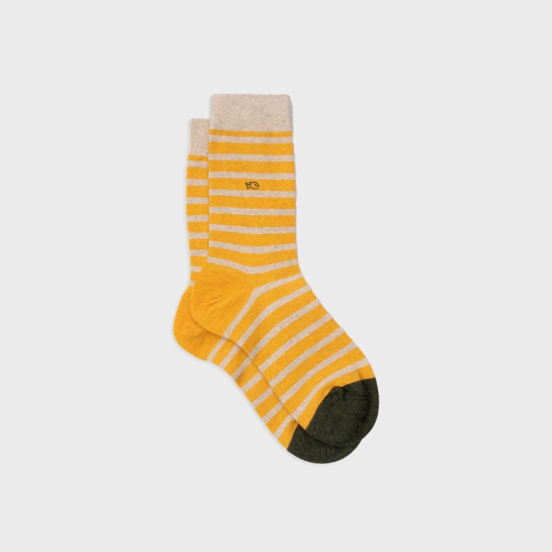Men's Combed Cotton Wide Stripe Socks - Saffron