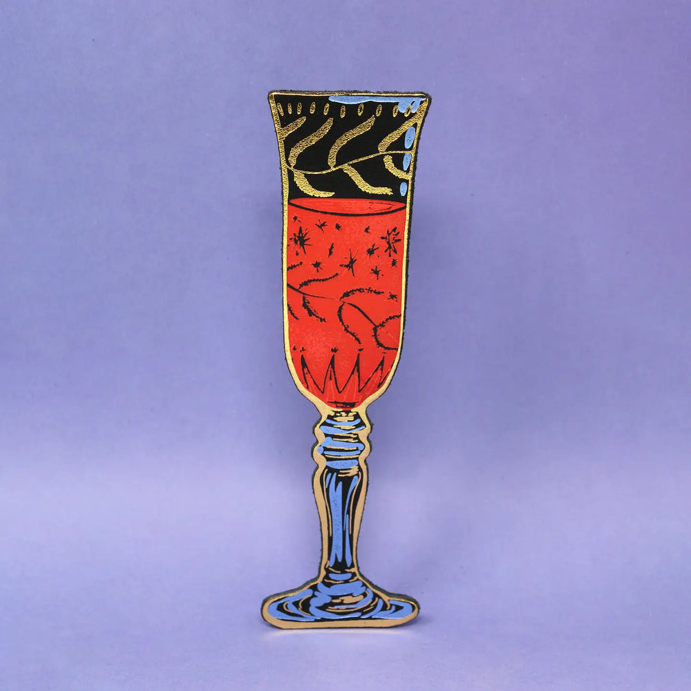 Embossed Leather Bookmark - Wine Glass, Black