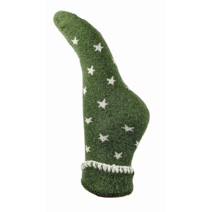 Green with Cream Stars Cuff Socks