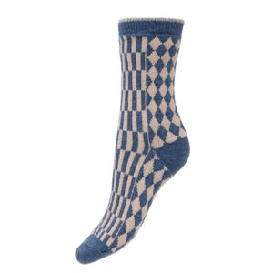 Blue and Cream Patterned Wool Blend Socks