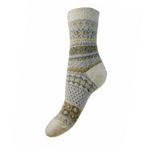 Cream and Yellow Patterned Wool Blend Socks